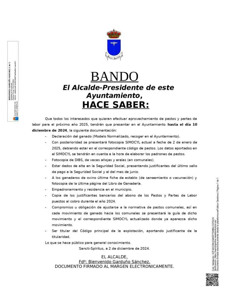 Aprovechamiento de pastos y partes de labor año 2025