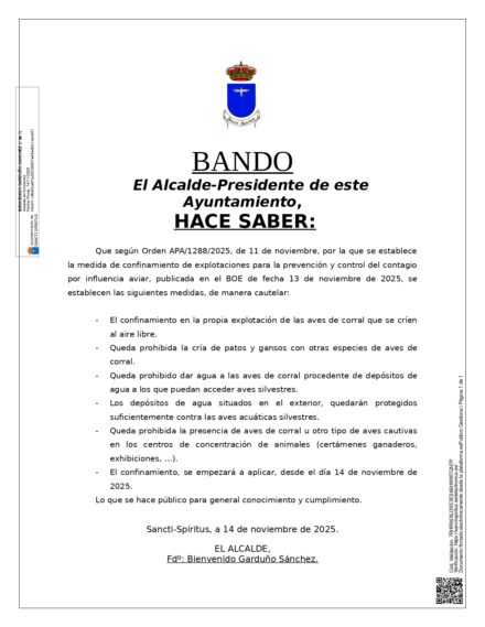 Medidas de confinamiento de explotaciones para la prevención y control del contagio por influenza aviar.