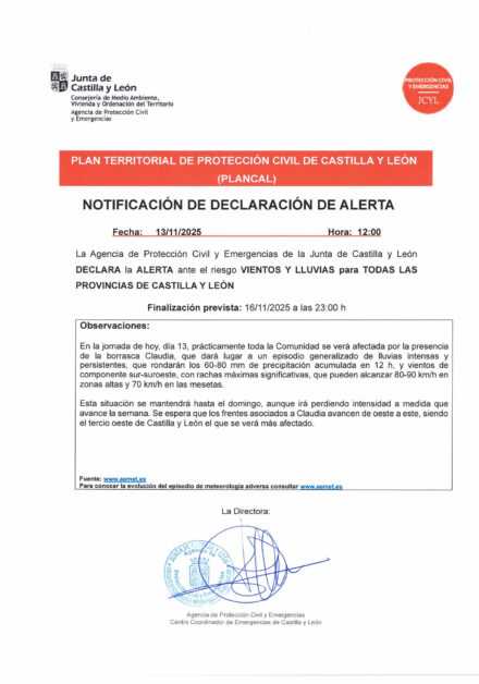 DECLARACIÓN DE ALERTA VIENTO Y LLUVIA