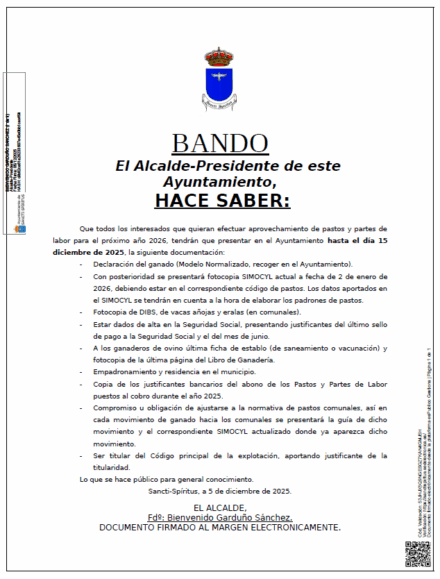 BANDO APROVECHAMIENTO DE PASTOS Y PARTES DE LABOR